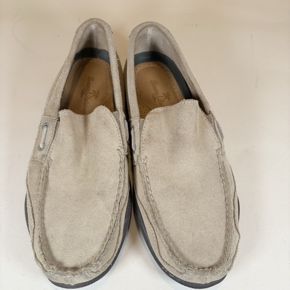 Tommy Bahama Men's‎ 9M Beige Leather Hybrid Moccasin Loafer Slip On Boat Shoe - Picture 1 of 8
